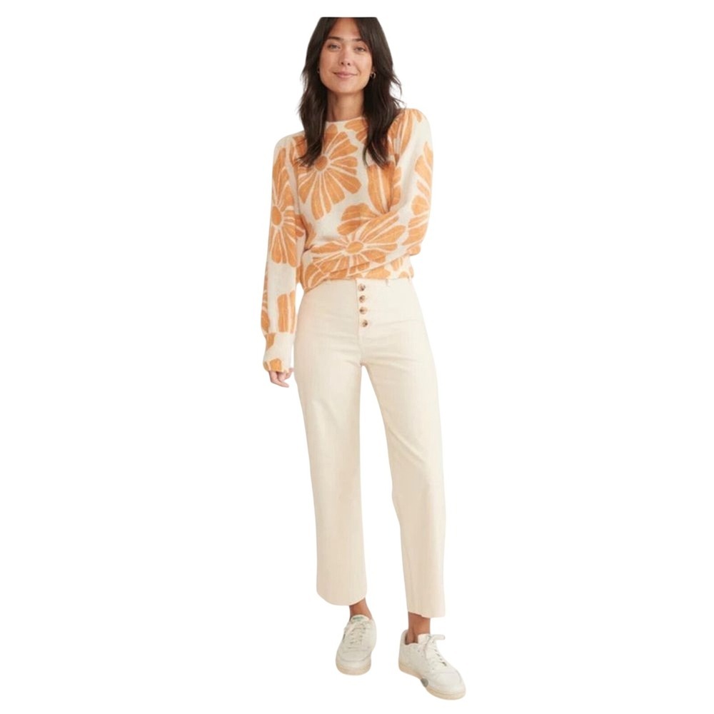 Marine Layer Women's Bridget Corduroy‎ Wide Leg Crop Pants sz 14 Cream NWT